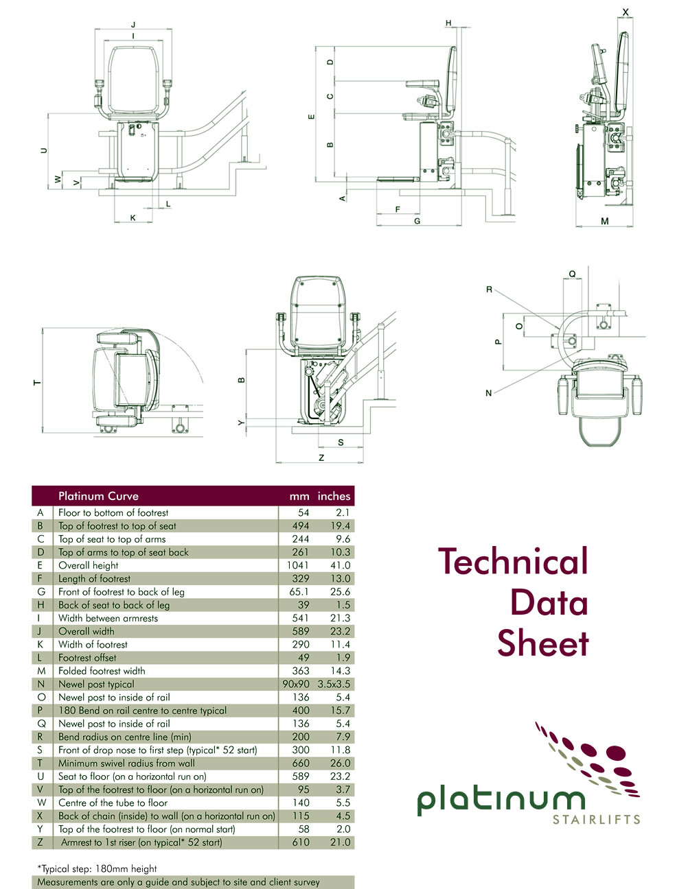 Platinum curved stairlift dimensions